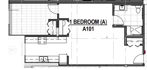 Floor plan for 1 bed, 1 bath, 650 sqft
